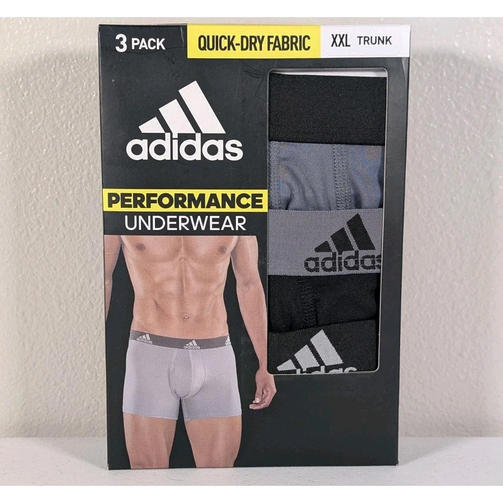 Adidas Men's Performance 3-Pack Trunk Underwear Size XXL Black/Gray Quick Dry